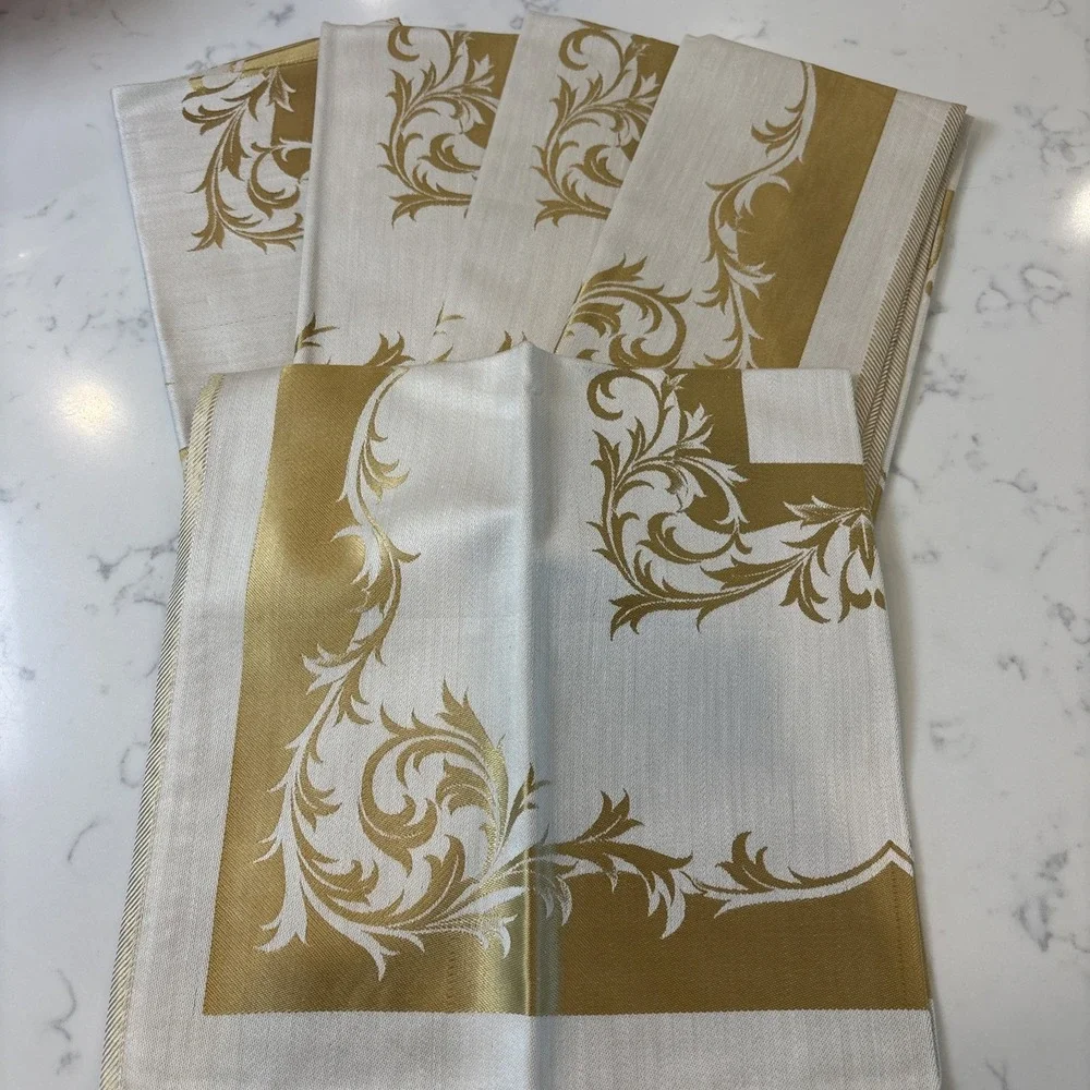 Vintage Jacquard Cloth Napkins Made‎ in Japan 19x19 Yellow Gold Fabric Gorgeous